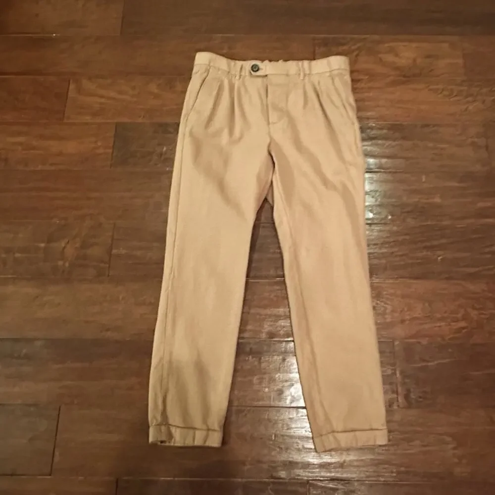 All Saints Mens Pants Tan Trouser Hidden Buttonfly Wool Blend Slacks Size 28 Tan